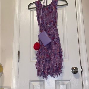 Purple dress with flowers and purse